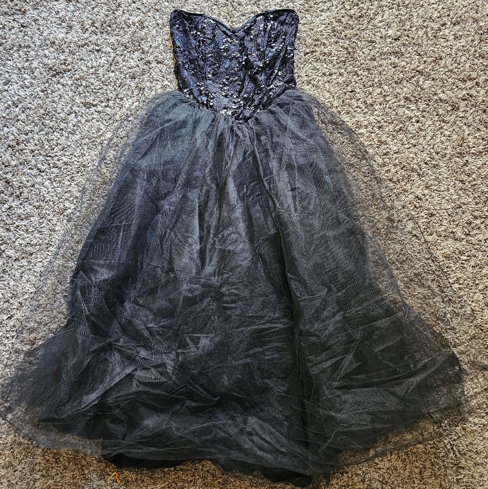 Gunne Sax by Jessica McClintock VTG mesh sequence shoulderless midi dress S